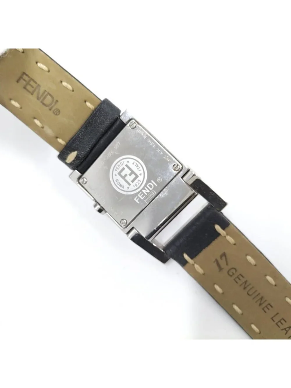 Fendi Watch Orologi Square SS Quartz Leather Black Dial